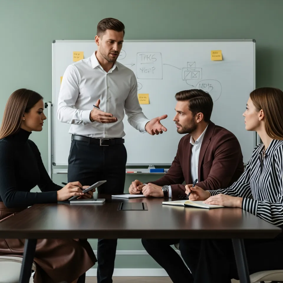 Equipa colaborativa em ambiente moderno